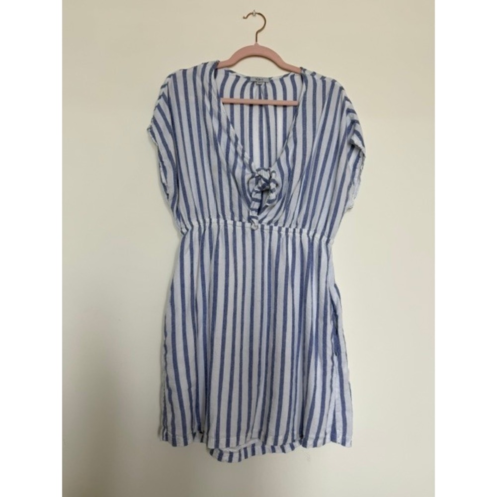 Rails Charlotte Dress Blue & White Stripe | Tie Front Linen Blend | Size Medium